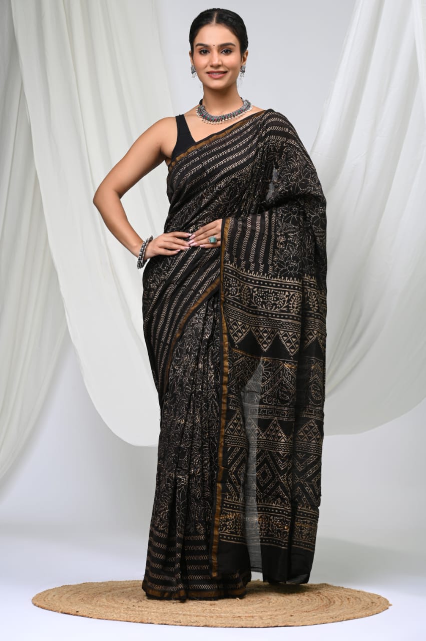 Elegant Chanderi Silk Saree - Festive Handblock Design