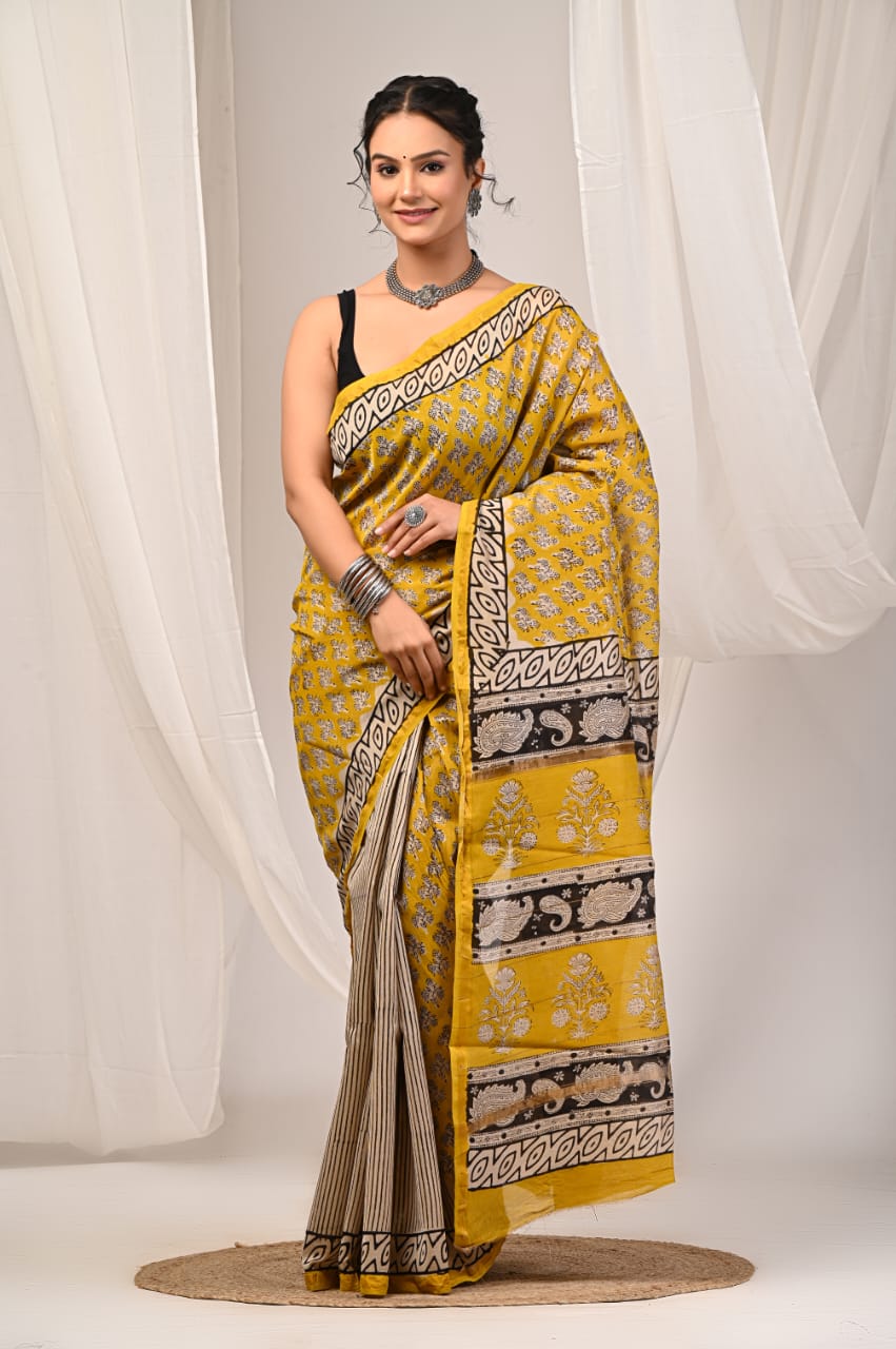 Elegant Chanderi Silk Saree - Festive Handblock Design