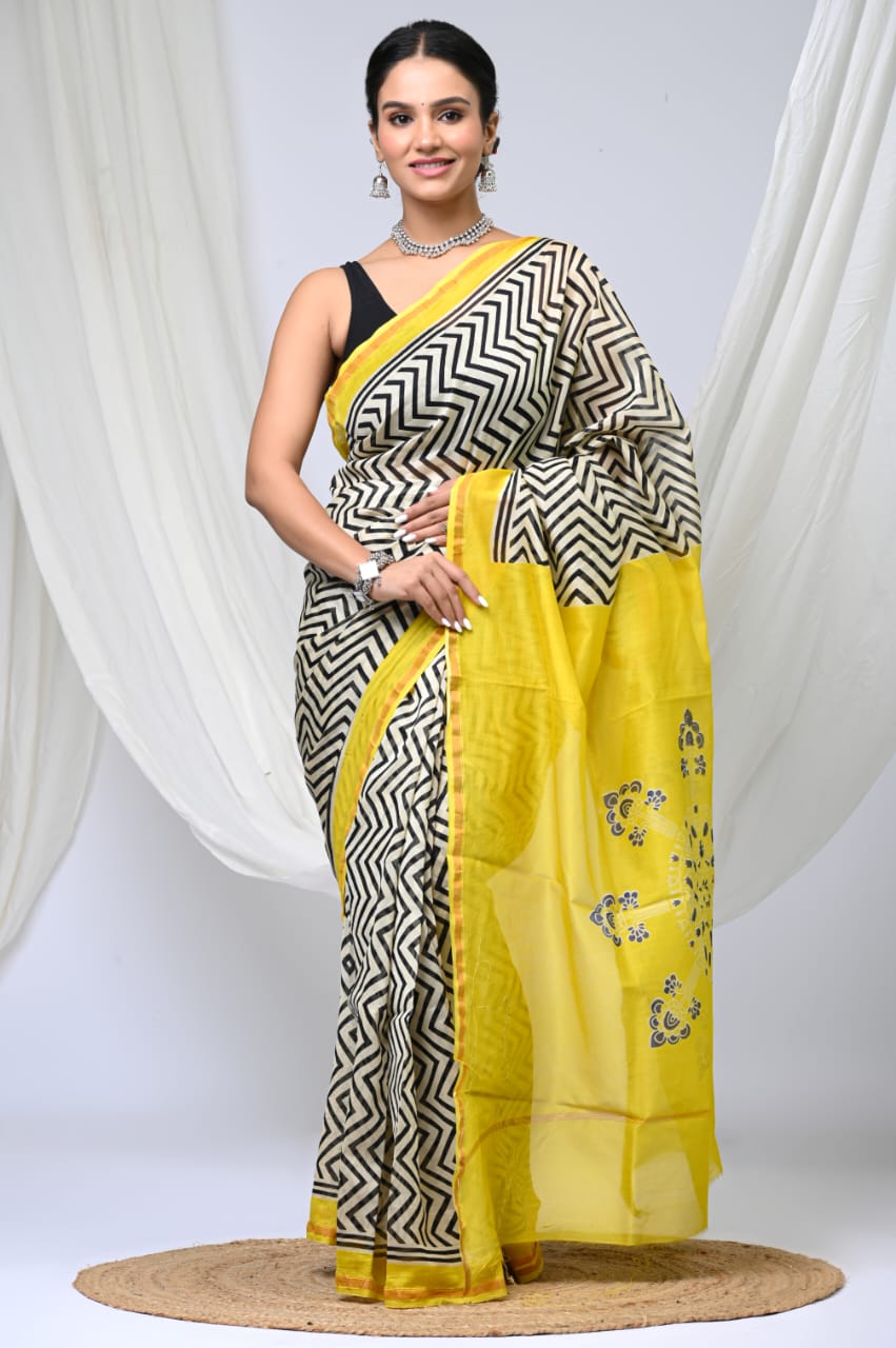 Elegant Chanderi Silk Saree - Festive Handblock Design