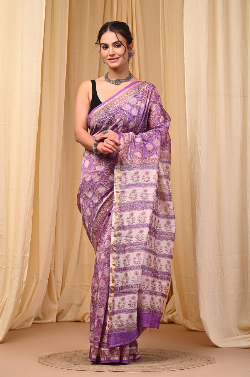Elegant Chanderi Silk Saree - Festive Handblock Design