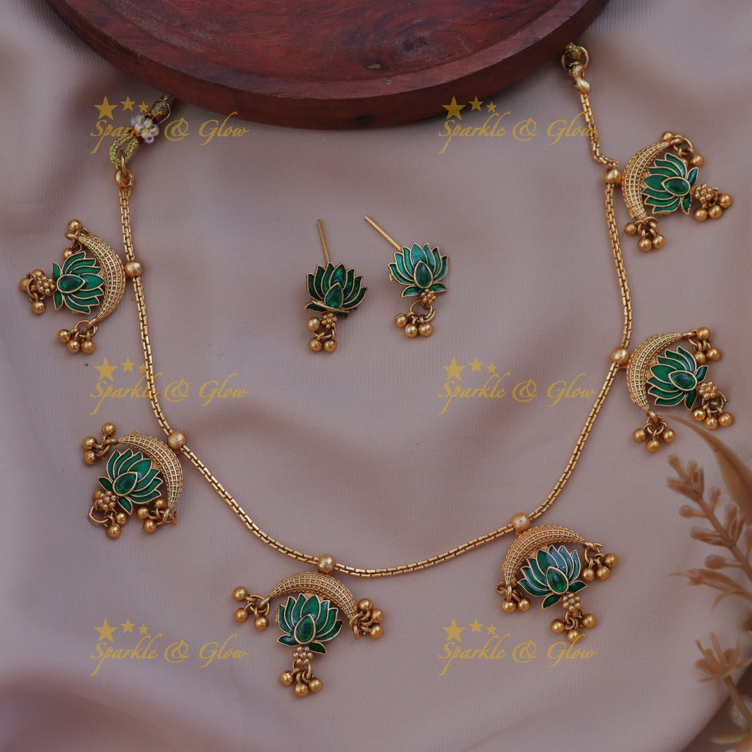 Exquisite Half Moon Lotus Necklace for Festive Elegance