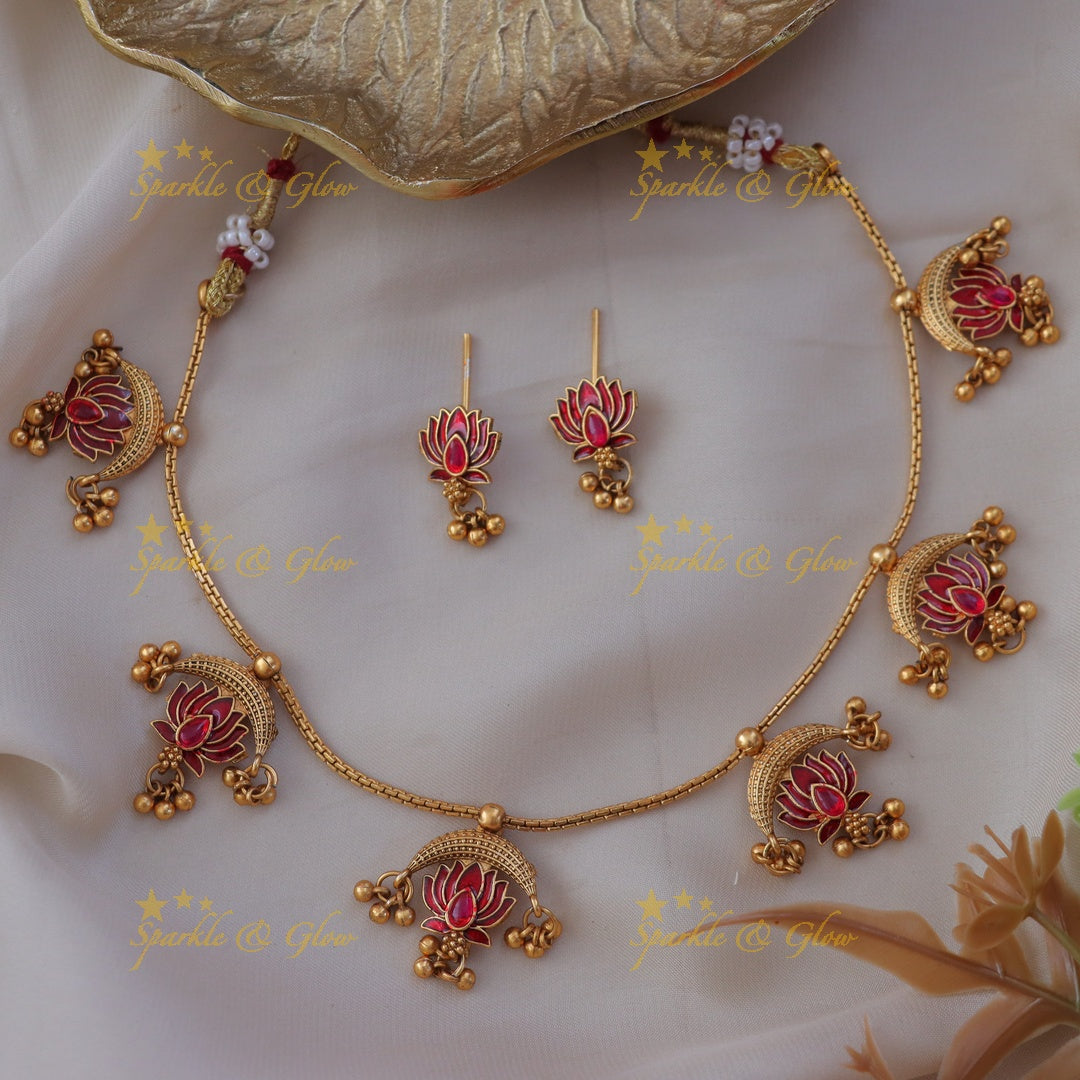 Exquisite Half Moon Lotus Necklace for Festive Elegance