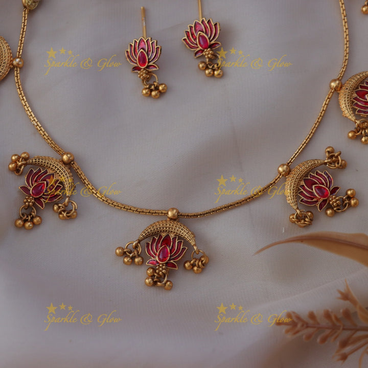 Exquisite Half Moon Lotus Necklace for Festive Elegance