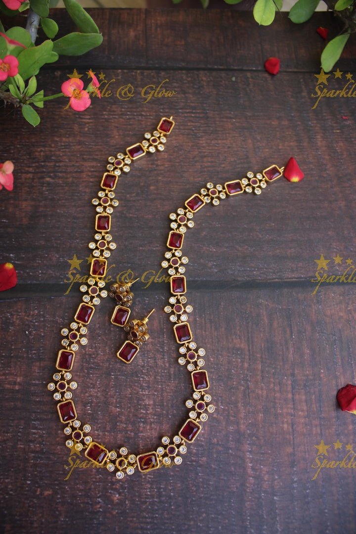Simple and elegant floral stone haram - Mint Green - Sparkle and Glow - Red - Back Chain