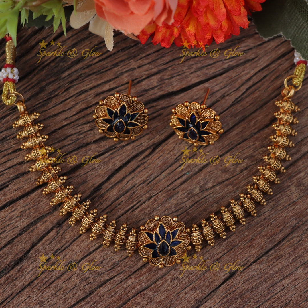 Exquisite Lotus Gold Bead Necklace - Festive Glamour