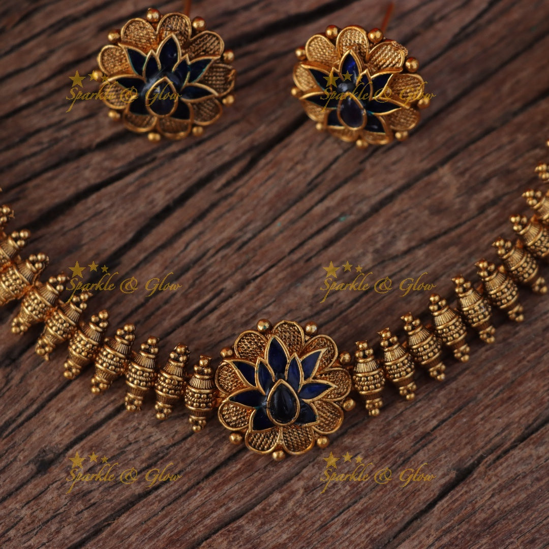 Exquisite Lotus Gold Bead Necklace - Festive Glamour