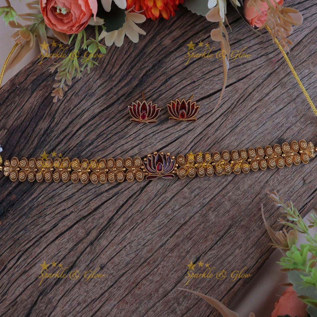 Elegant Lotus Gold Necklace for Festive Elegance
