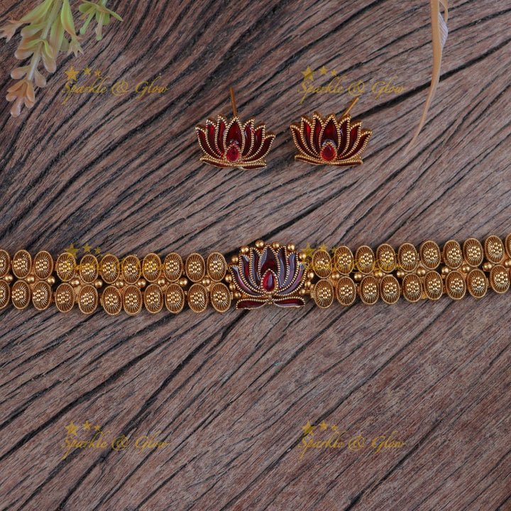 Elegant Lotus Gold Necklace for Festive Elegance