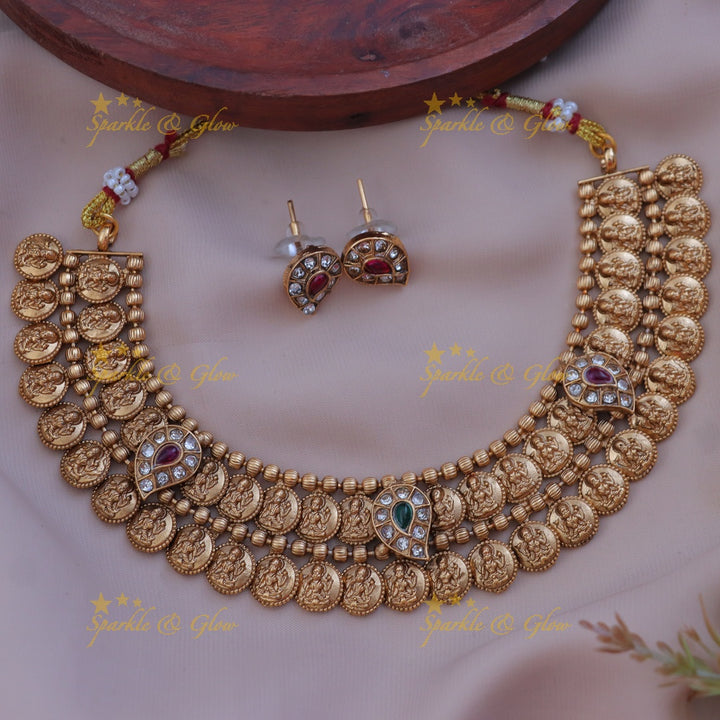 Exquisite Mango Lakshmi Coin Necklace - Perfect for Celebrations
