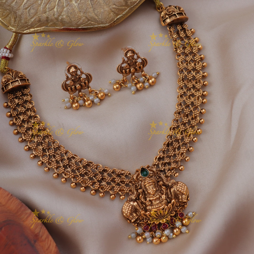 Radiant Floral Lakshmi Elephant Necklace Set