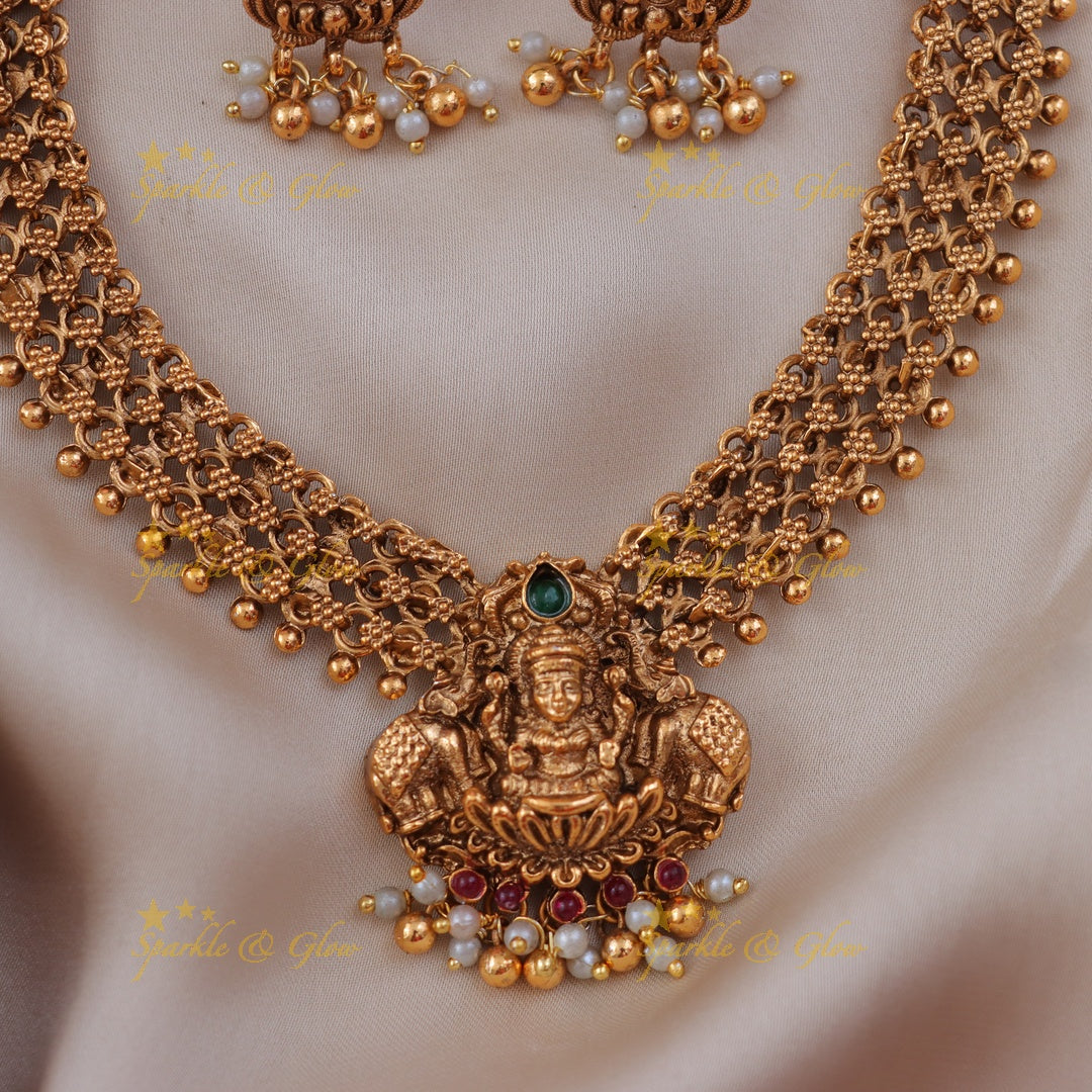 Radiant Floral Lakshmi Elephant Necklace Set