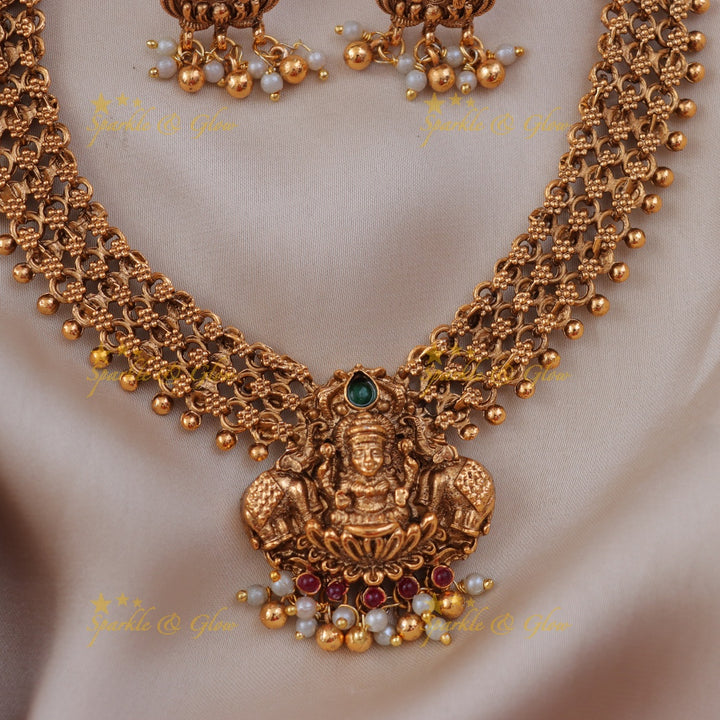 Radiant Floral Lakshmi Elephant Necklace Set