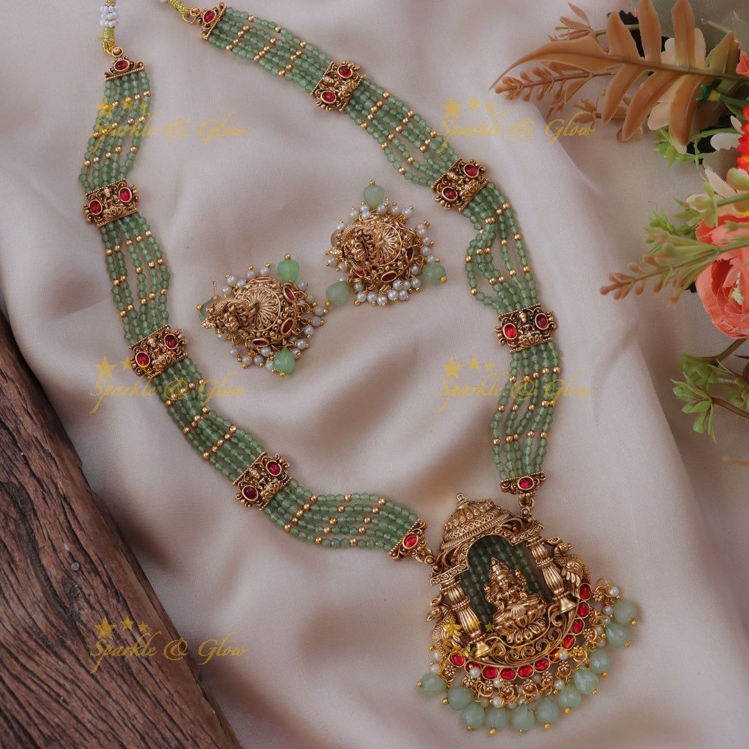 Lakshmi Peacock Mint Necklace - Traditional Elegance