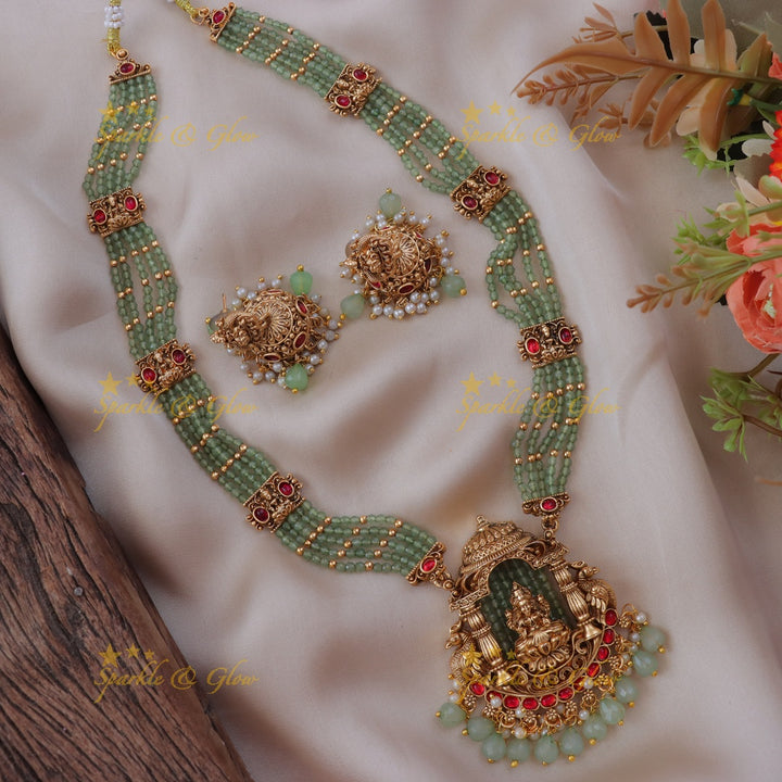 Lakshmi Peacock Mint Necklace - Traditional Elegance
