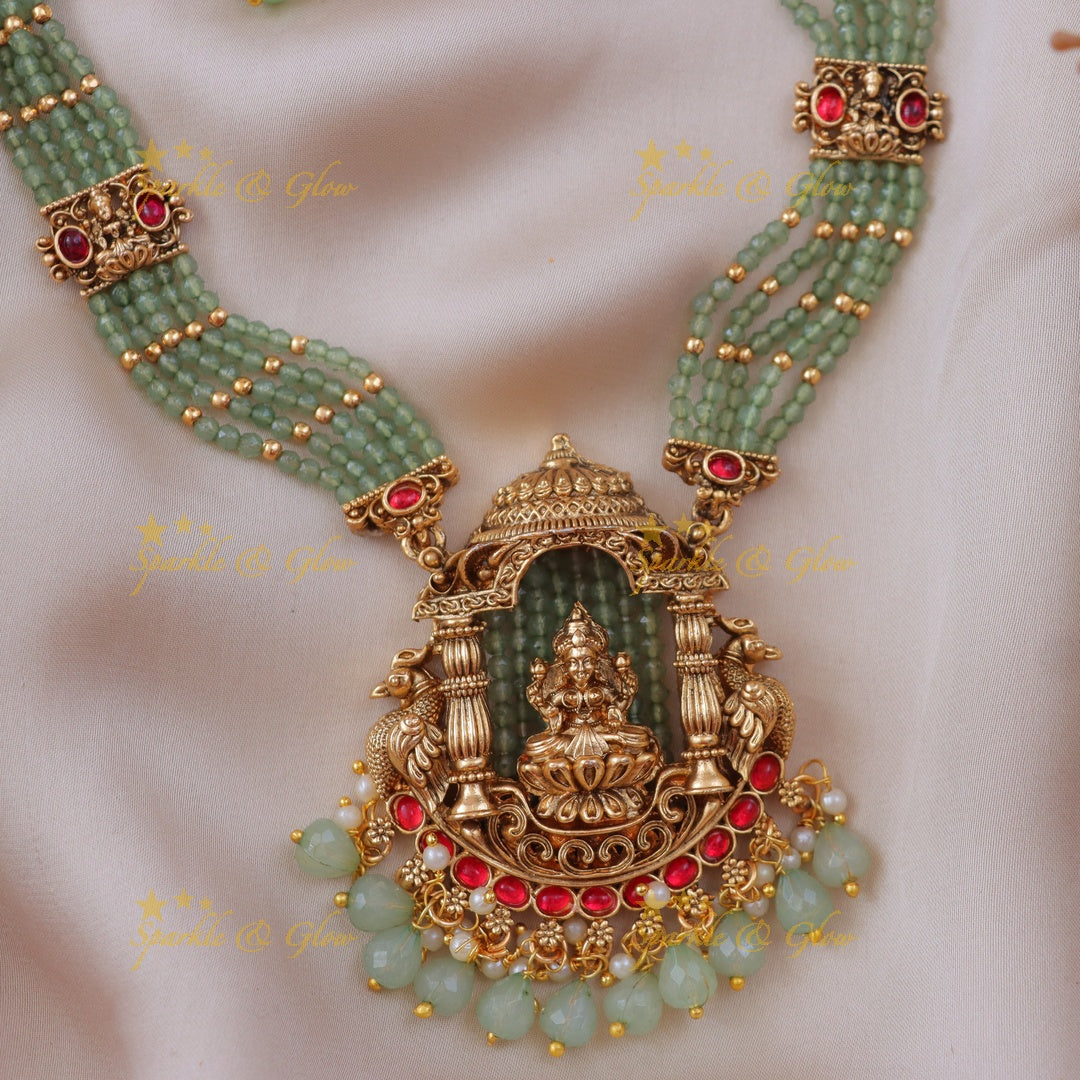 Lakshmi Peacock Mint Necklace - Traditional Elegance