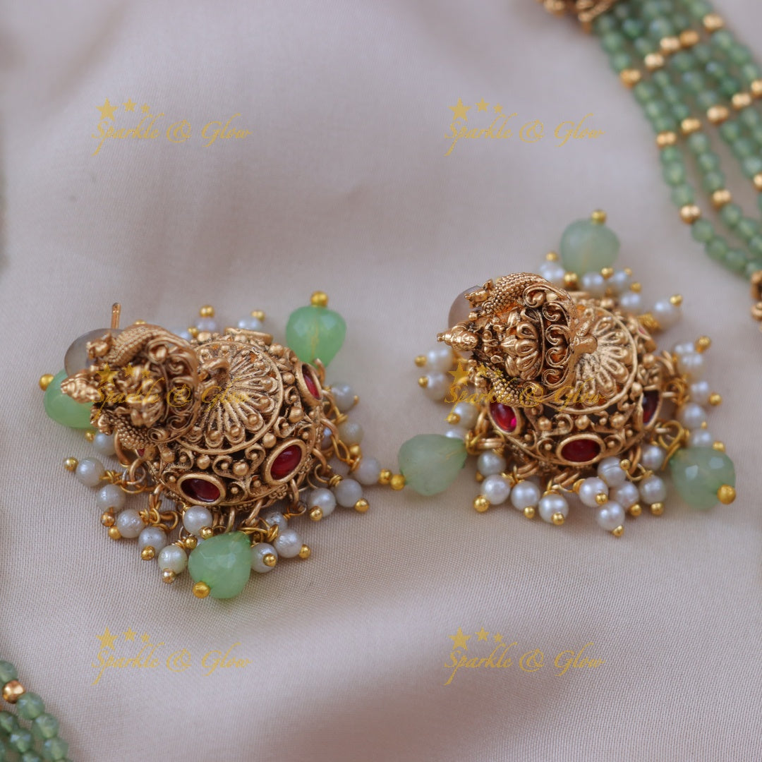 Lakshmi Peacock Mint Necklace - Traditional Elegance