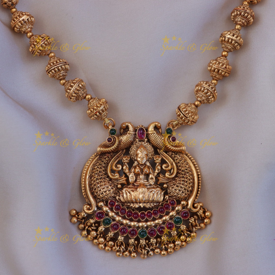 Exquisite Lakshmi Peacock Necklace - Festive Elegance