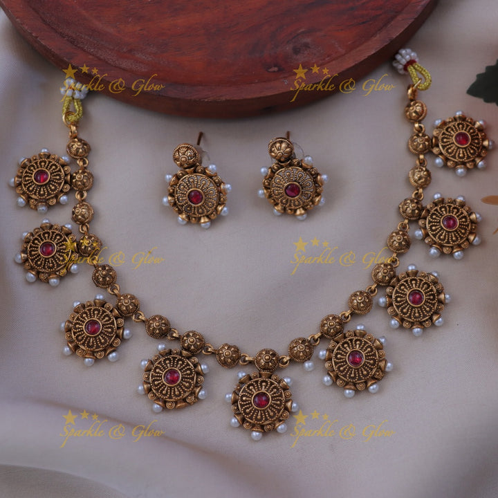 Exquisite Gold Floral Bead Necklace - Festive Elegance