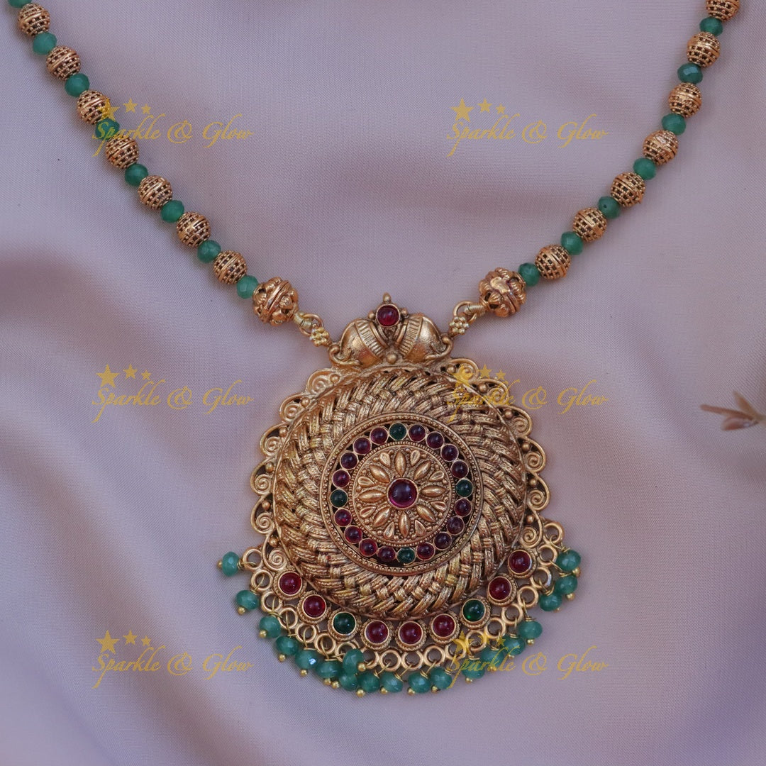 Gold Mint Green Bead Floral Necklace Set - Perfect for Festive Elegance