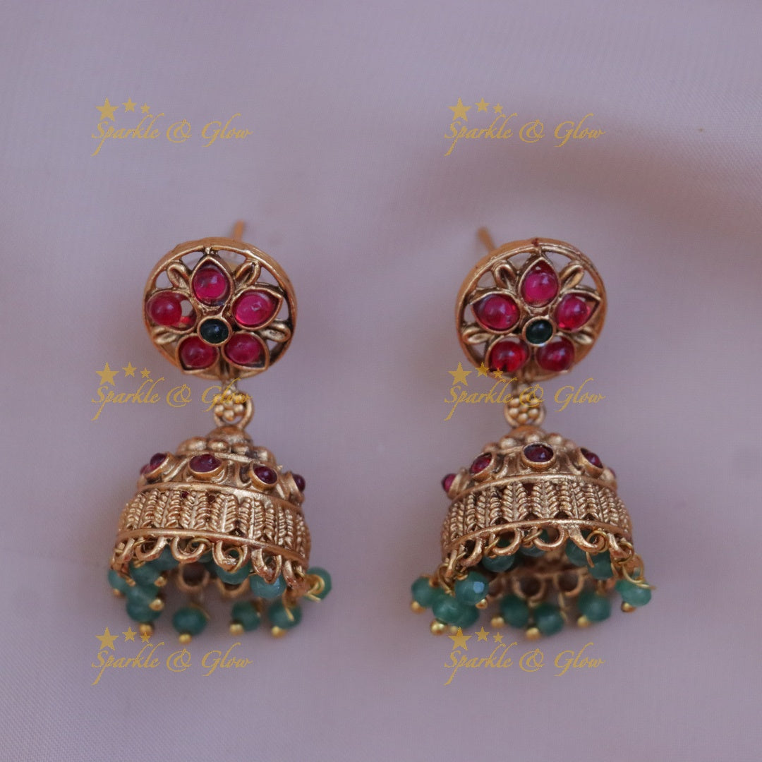 Gold Mint Green Bead Floral Necklace Set - Perfect for Festive Elegance