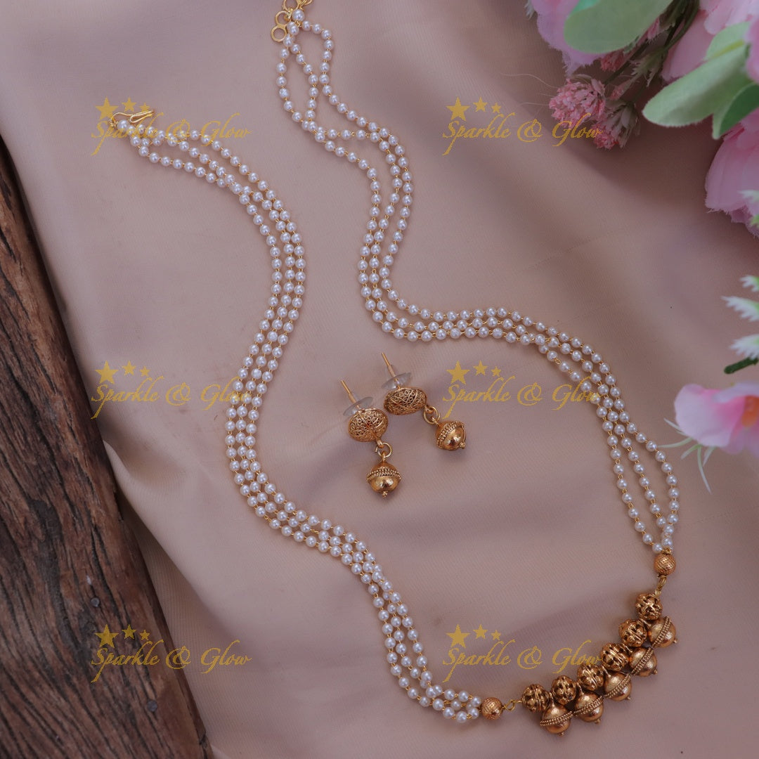 Exquisite Gold Bead Pearl Necklace Set - Bridal Perfection