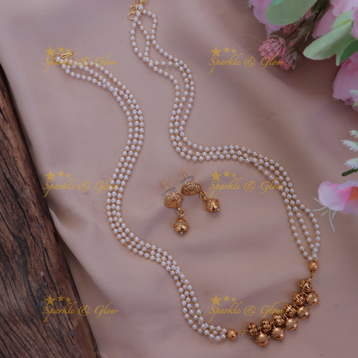 Exquisite Gold Bead Pearl Necklace Set - Bridal Perfection