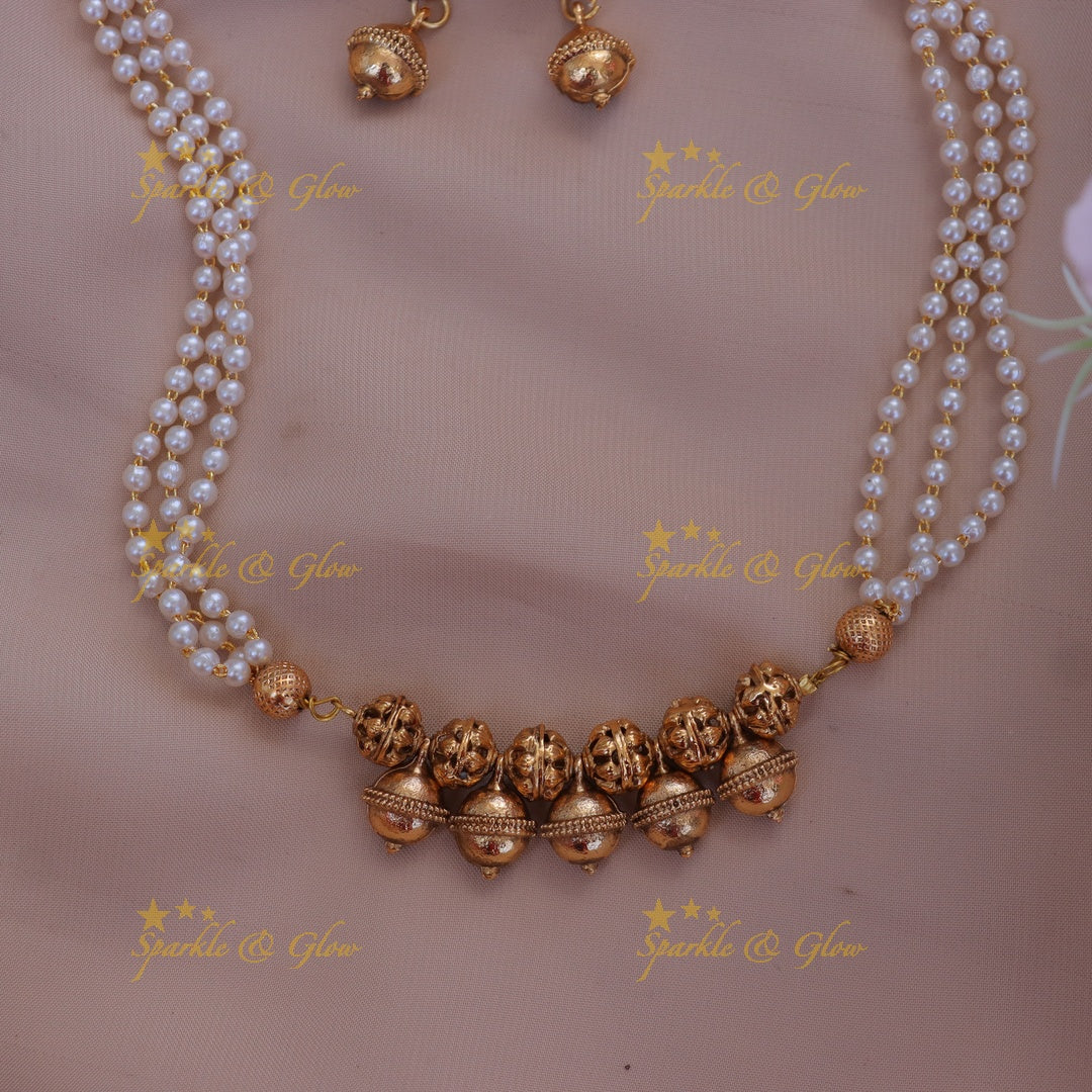 Exquisite Gold Bead Pearl Necklace Set - Bridal Perfection