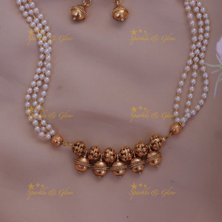 Exquisite Gold Bead Pearl Necklace Set - Bridal Perfection