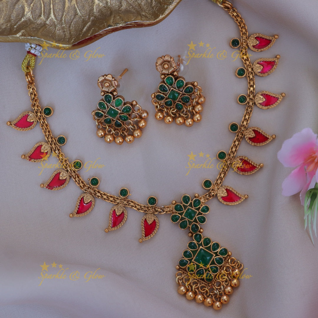 Ethnic Mango Floral Necklace for Festive Elegance