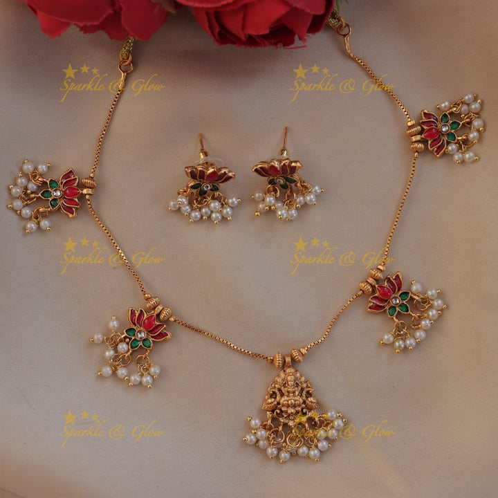 Exquisite Lotus & Pearl Necklace Set for Festive Elegance