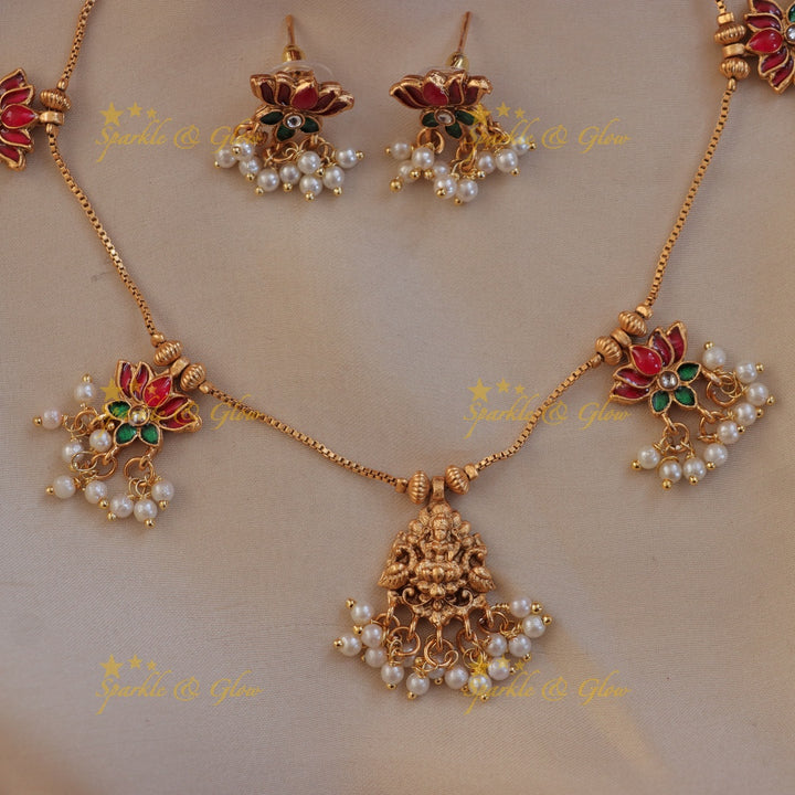 Exquisite Lotus & Pearl Necklace Set for Festive Elegance