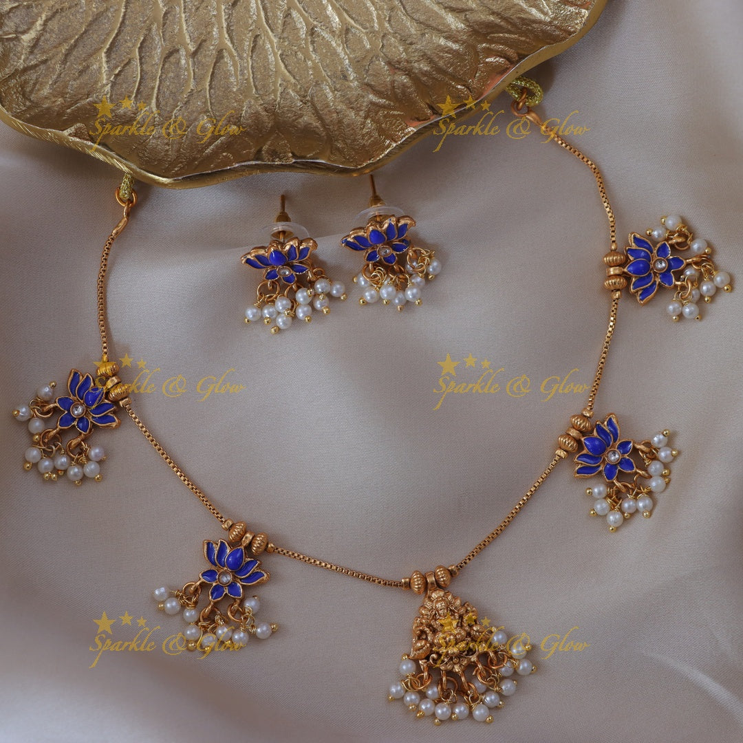Exquisite Lotus & Pearl Necklace Set for Festive Elegance