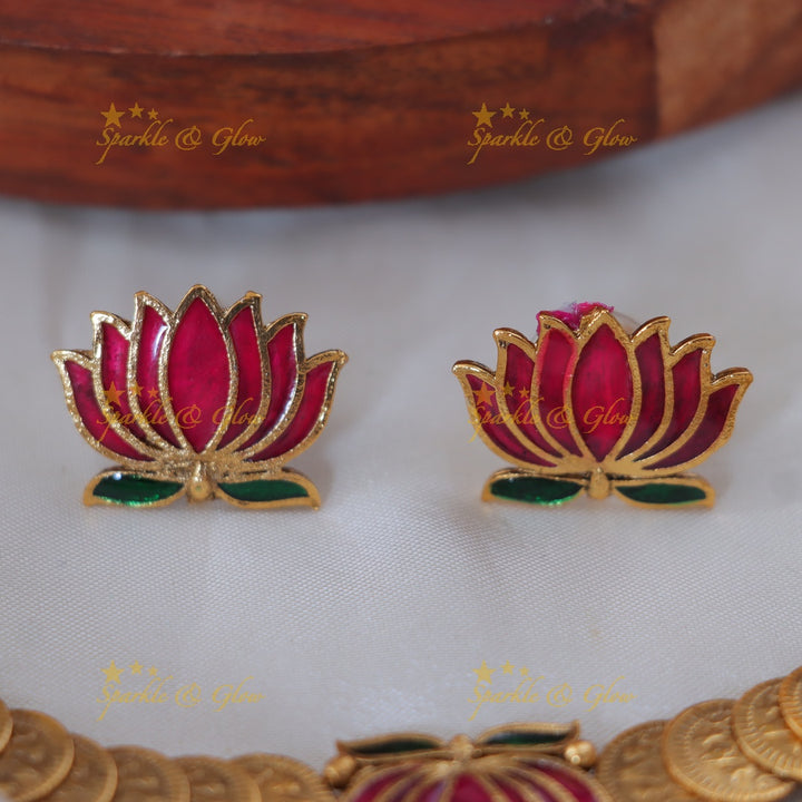 Lakshmi Coin Necklace & Lotus Earrings - Festive Finesse