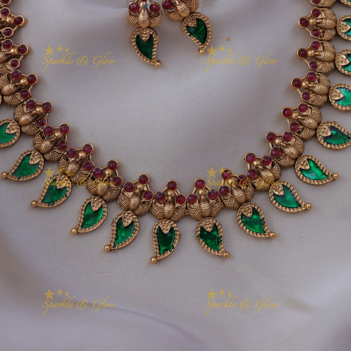 Exquisite Mango Peacock Necklace for Festive Elegance