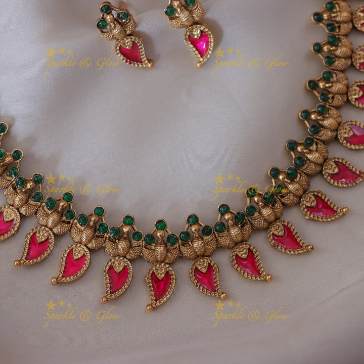 Exquisite Mango Peacock Necklace for Festive Elegance
