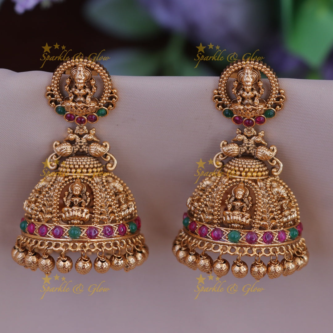 Exquisite Lakshmi Temple Jhumka Earrings | Imitation Jewellery