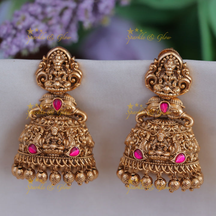 Exquisite Lakshmi Idol Gold Jhumka Earrings – New Arrival