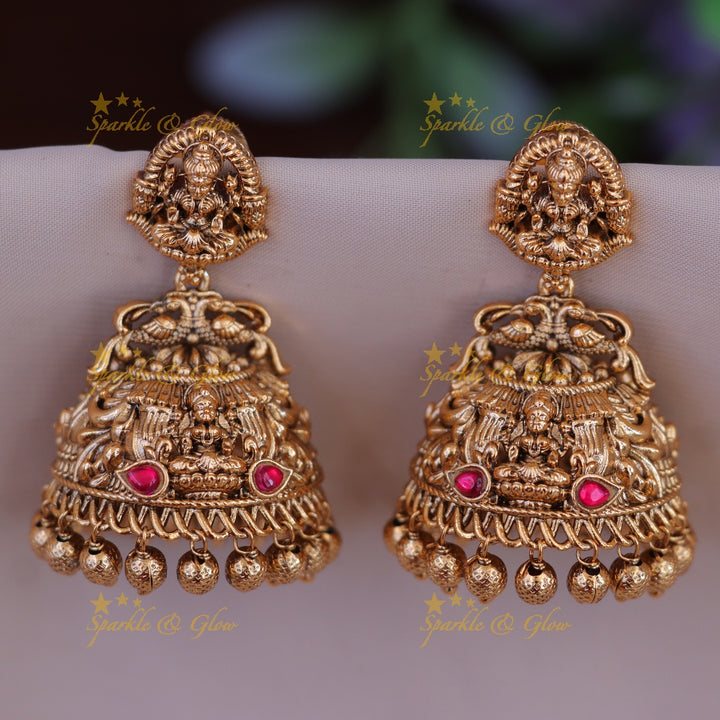 Exquisite Gold Lakshmi Peacock Jhumka Earrings Online