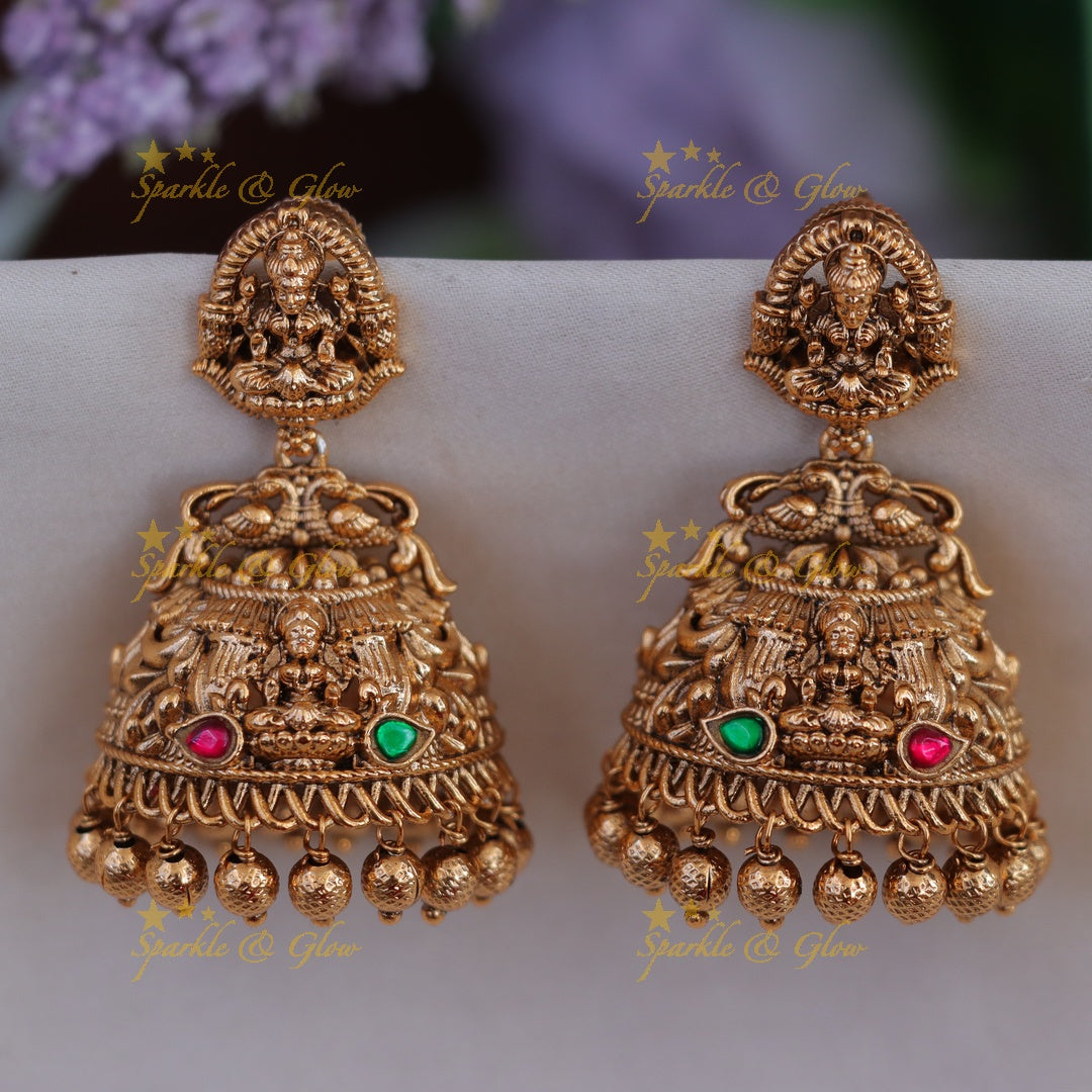 Exquisite Gold Lakshmi Peacock Jhumka Earrings Online