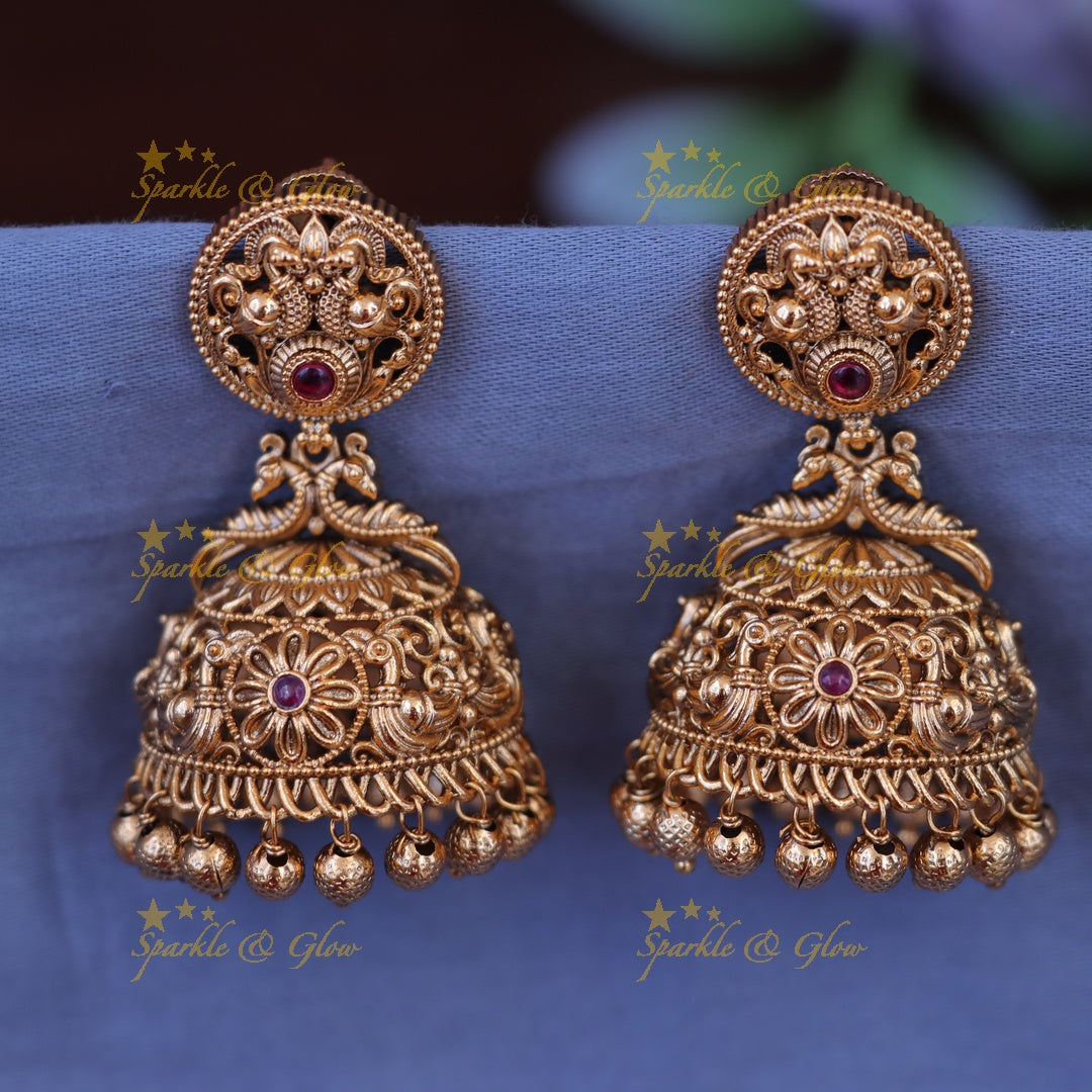 Elegant Peacock Gold Jhumka Earrings - Shine On!