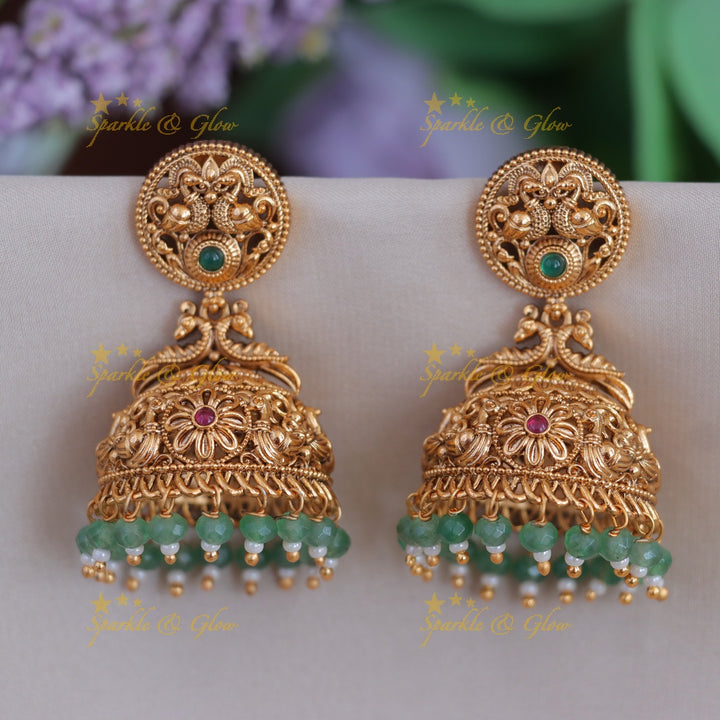 Elegant Peacock Gold Jhumka Earrings - Shine On!