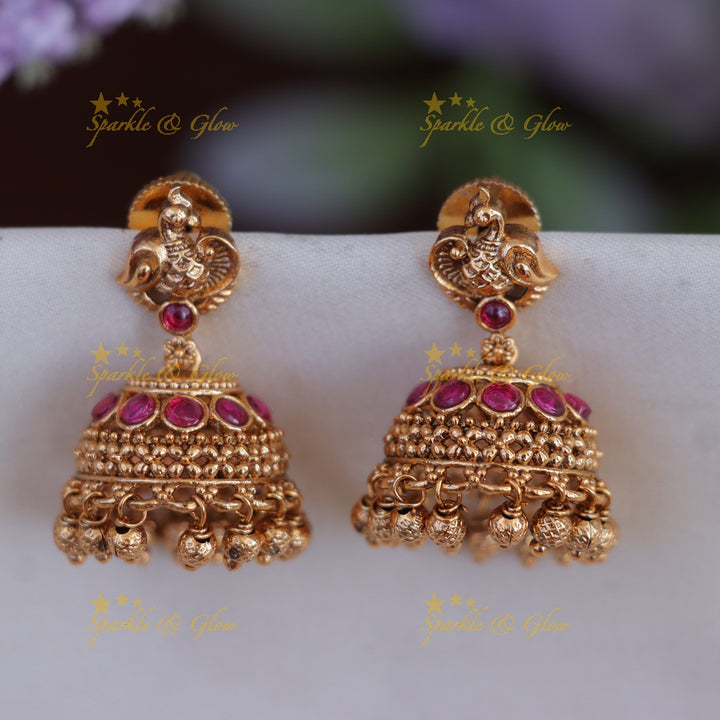 Exquisite Gold Peacock Jhumka Earrings - Sparkle & Glow
