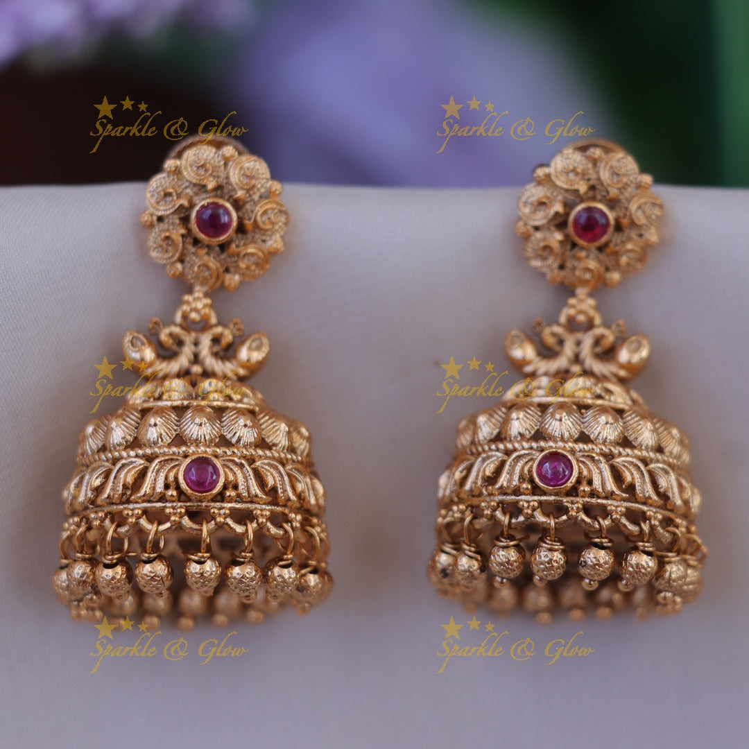 Elegant Floral Gold Jhumka Earrings - Sparkle & Glow
