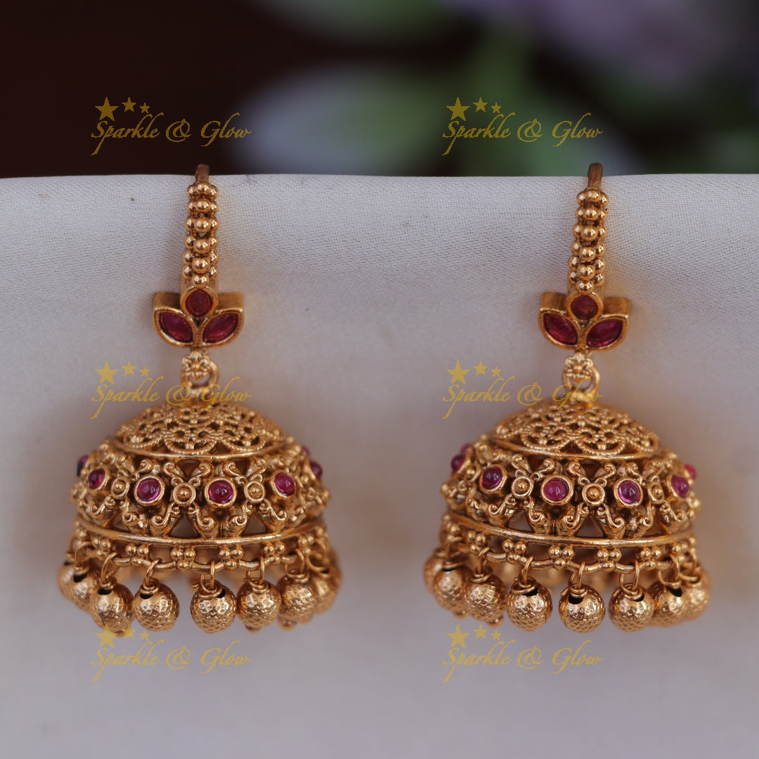 Gold-Plated Floral Jhumka Earrings – Perfect for Festivities