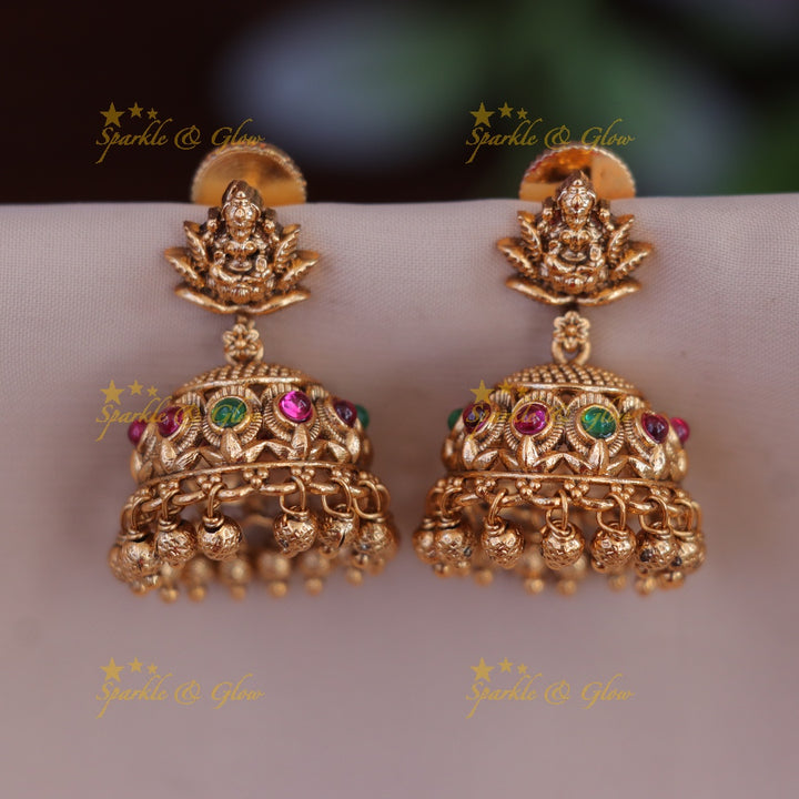 Exquisite Temple Gold Lakshmi Jhumka Earrings