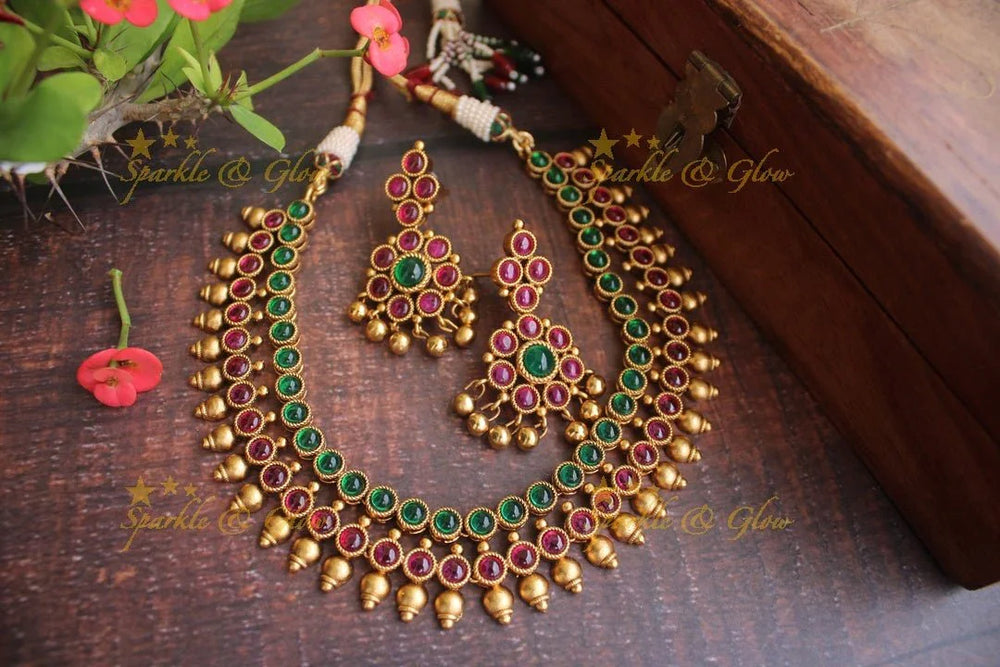 Statement two layer Navarathna necklace - Sparkle and Glow
