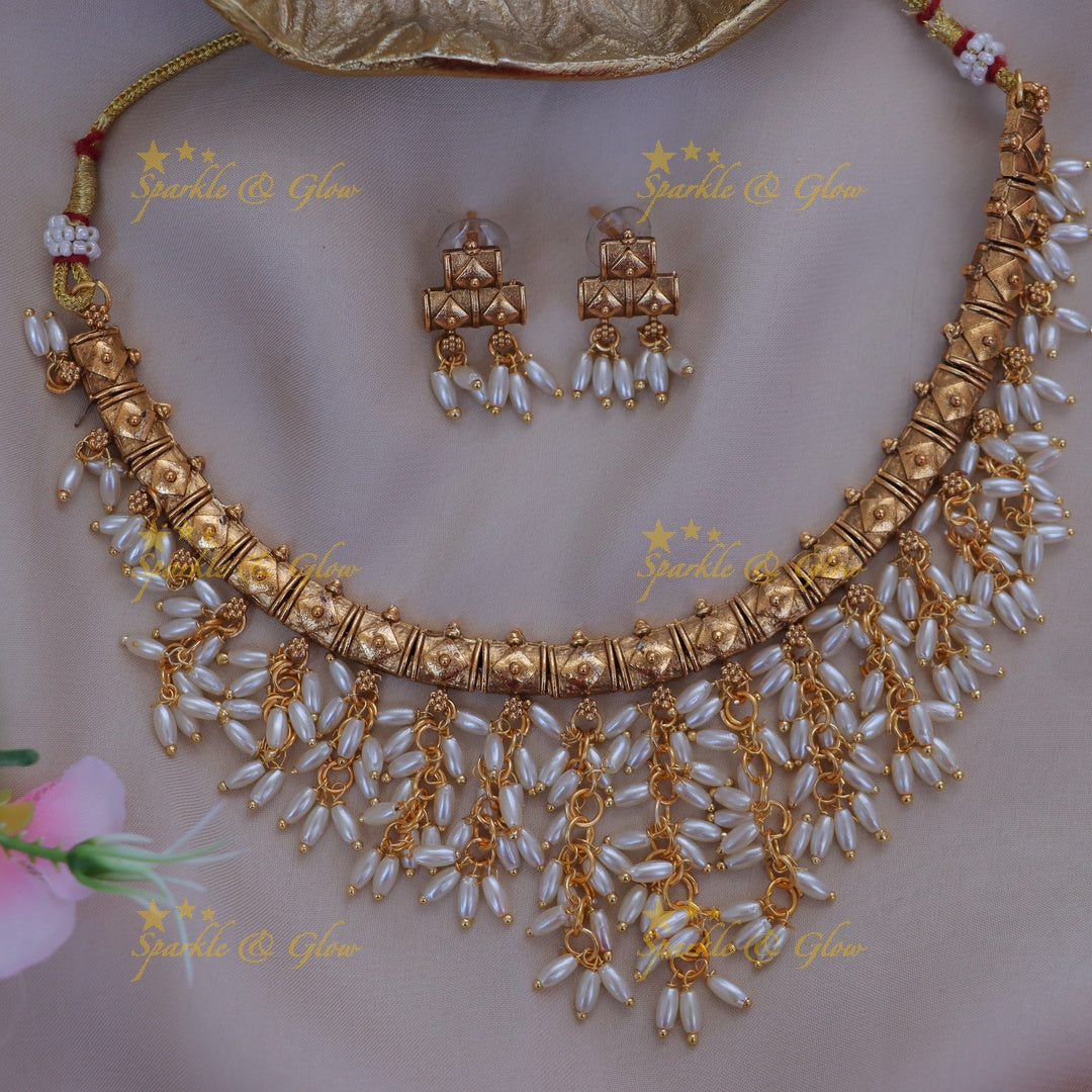 Gold Rice Beads Necklace for Festive Elegance