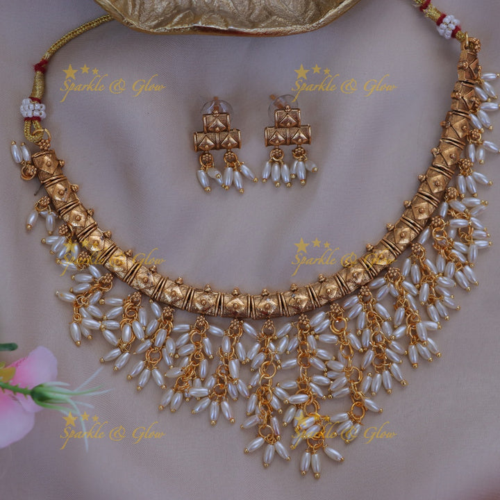 Gold Rice Beads Necklace for Festive Elegance