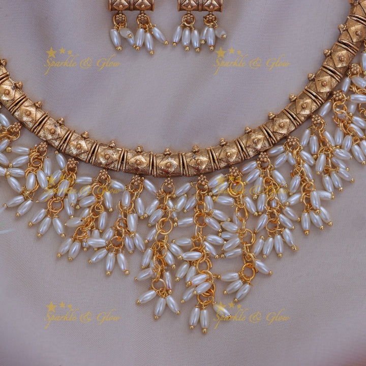 Gold Rice Beads Necklace for Festive Elegance