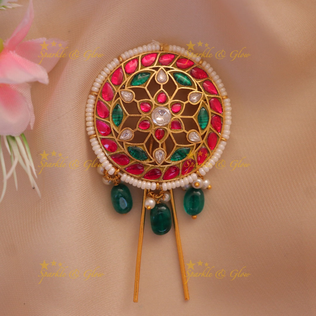 Jadau Pearl Hairpin: Elegant Golden Hair Accessory